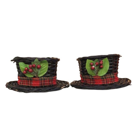 SET OF 2 SNOWMAN 8" HATS CHRISTMAS DECORATION CANDLE/VASE HOLDER - Picture 2 of 7